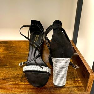 Size 7.5 ankle strapped bedazzled heels